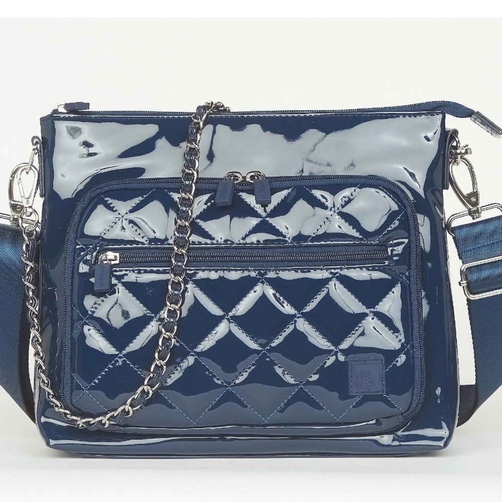NWOT IHKWIP The Sensational Chain Shoulder Bag W/ Crossbody Strap — Patent Navy